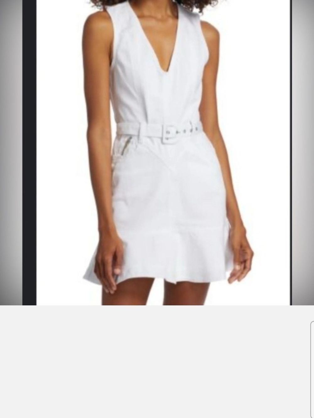White V-Neck Belted Sleeveless Dress
